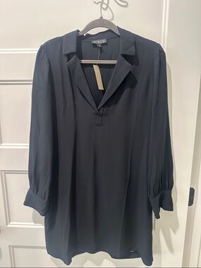 J. Crew Black Collared V-Neck Shift Dress NWT gold button detail